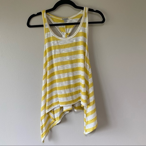 Charlotte Russe Yellow and White Striped Racer Back Knot Tank Top Asymmetrical - Picture 3 of 7